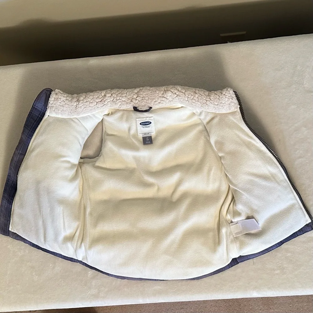 Old Navy Plaid Puffer Vest with Sherpa Lining